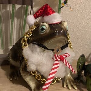 Festive Frog Figurine with Santa Hat